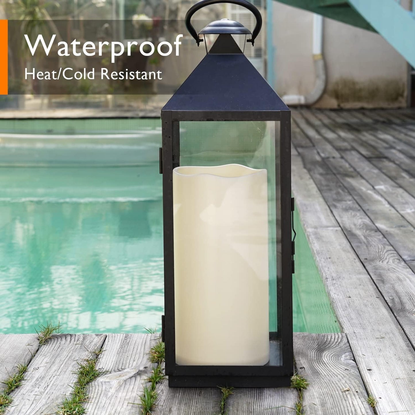 Homemory 6" x 12" Extra Large Outdoor Waterproof Candle with Auto 6-Hour Timer, Ivory Plastic Made, Long Last for Half A Year, Set of 2