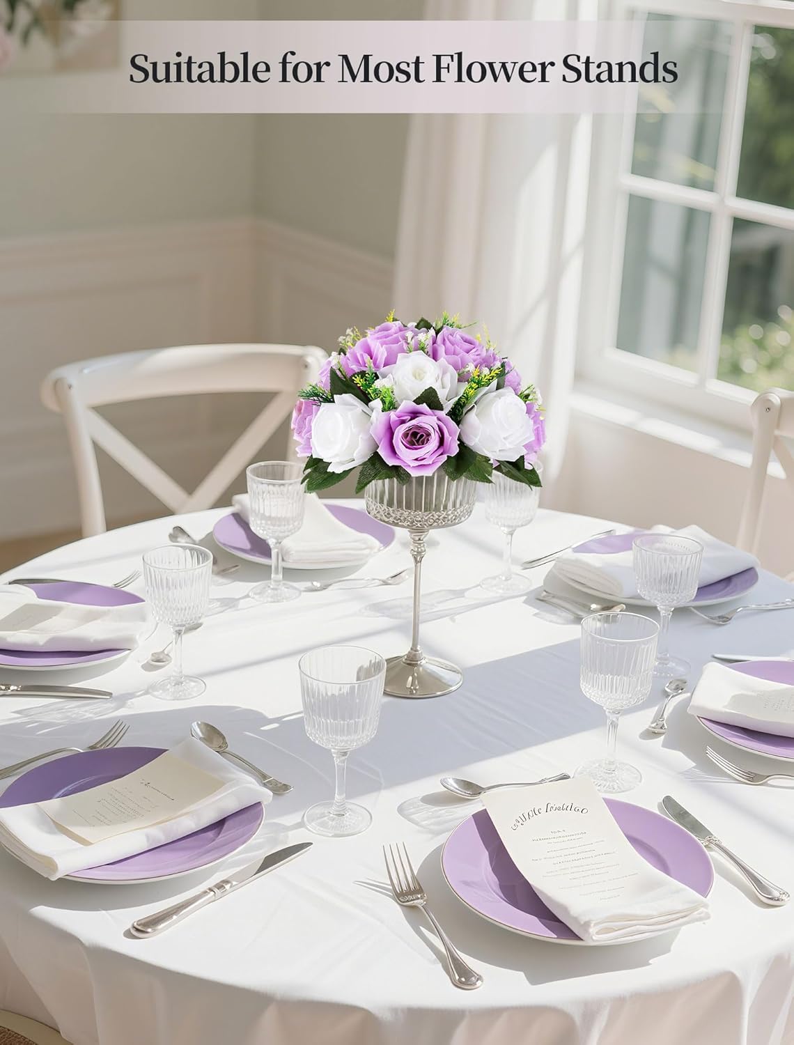 BLOSMON Lilac Purple Flowers Artificial: 2 Pcs Fake Roses Flower Balls Centerpiece for Wedding Table Decoration- Artificial Silk Kissing Bouquet Floral Arrangement for Home Party Event Decor