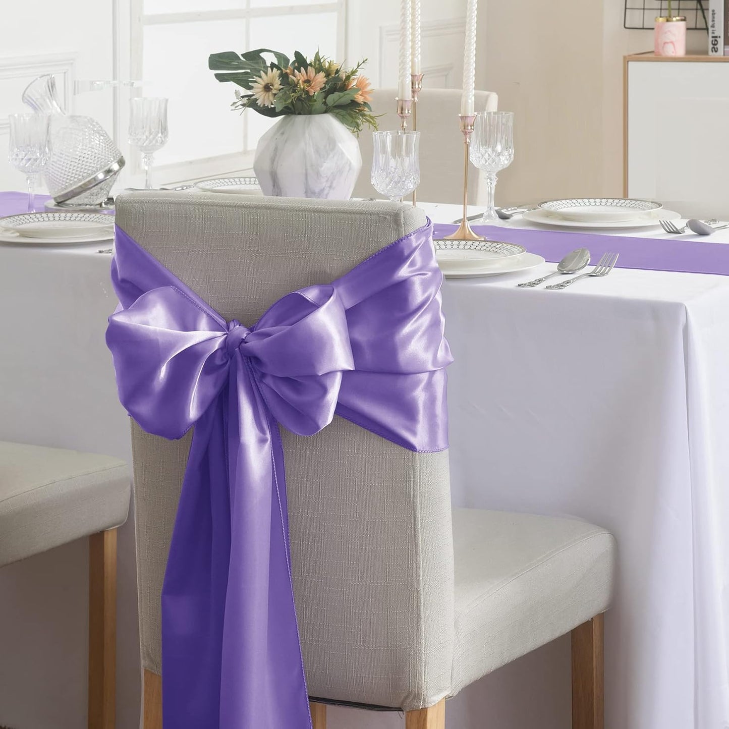 6Pack Table Runner 12 x 108 Inches Satin Silk Table Runner for Wedding, Birthday Party, Banquets, Graduations Decoration, fit Rectange and Round Table-Lavender