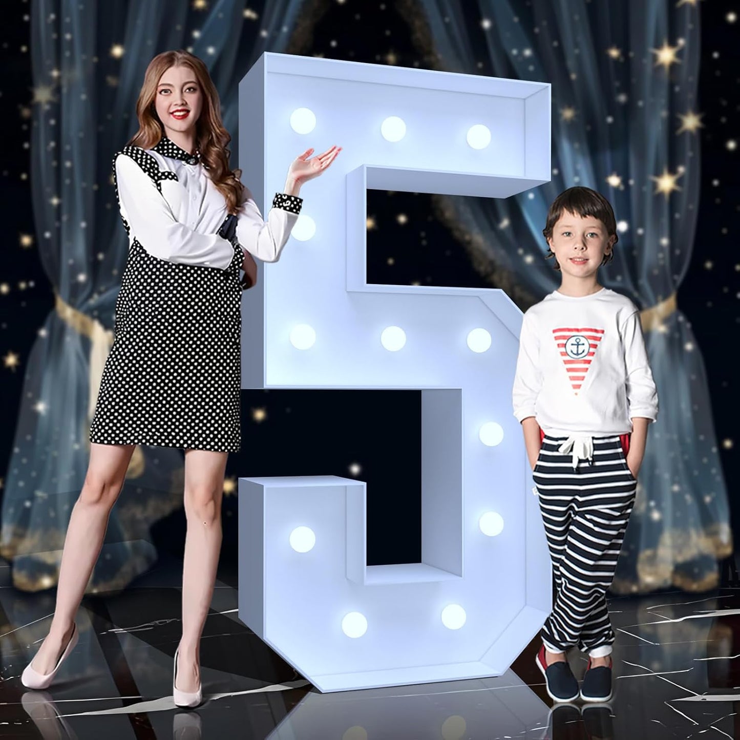 4FT Marquee Light Up Numbers 5 – Cool White LED, Easy to Assemble Foam Board with Back Support, Large Marquee Light Up Numbers for Birthday, Wedding, Party, Anniversary, Baby Shower Decor