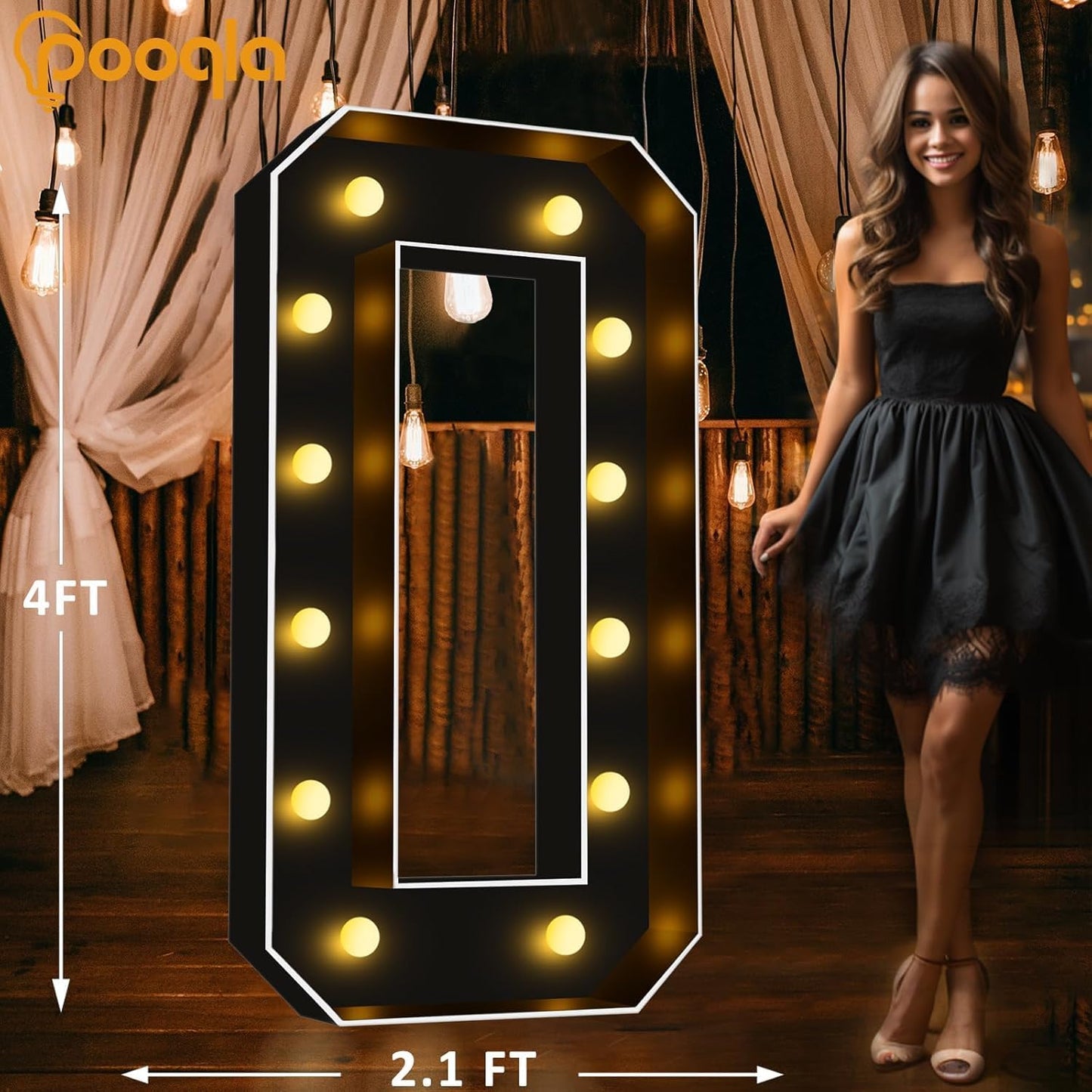 Pooqla 4 FT Light Up Marquee Numbers, Black Letter Big Mosaic Numbers 4 Feet Tall for 10th 50th Birthday, Giant Marquee Number Lights for Balloons Party Anniversary Wedding Decorations, Number 0