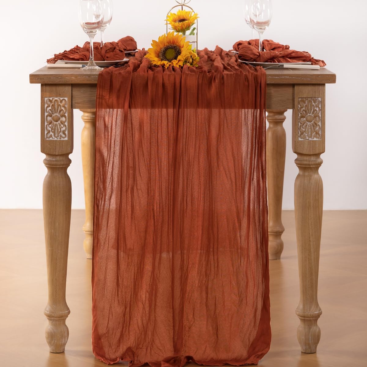 Terracotta Cheesecloth Table Runner Fall Burnt Orange Cheese Cloth Table Runner 120 Inches Rust Thanksgiving Fall Table Decorations for Friendsgiving Wedding Bridal Baby Shower Party