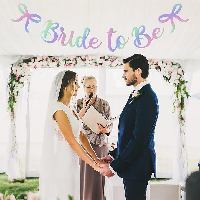 Bride to Be Banner, Iridescent Bride to Be with Bow Glitter Bachelorette Bridal Party Banner BRIDE TO BE Sign for Iridescent Bachelorette Bridal Shower Wedding Engagement Hen Party Decorations