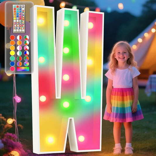 Ledido 4FT Marquee Light Up Letters, 34 Colors Changing Marquee Letter 4 Feet Tall with Remote, Big Letters for Party Wedding Graduation Birthday Decorations, Large Light Up Letter W