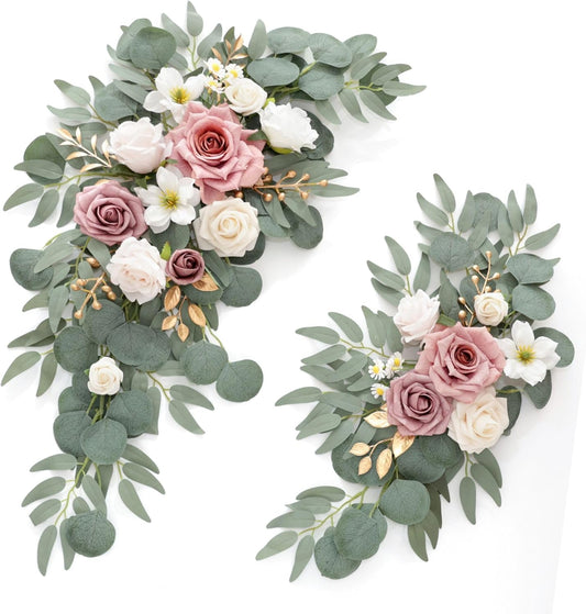 Wedding Sign Faux Flower Swag (Pack of 2) for Ceremony Party Reception Entrance Floral Decor Wall Easel Stand for Wedding Poster Welcome Sign (Champagne&Dusty Rose)