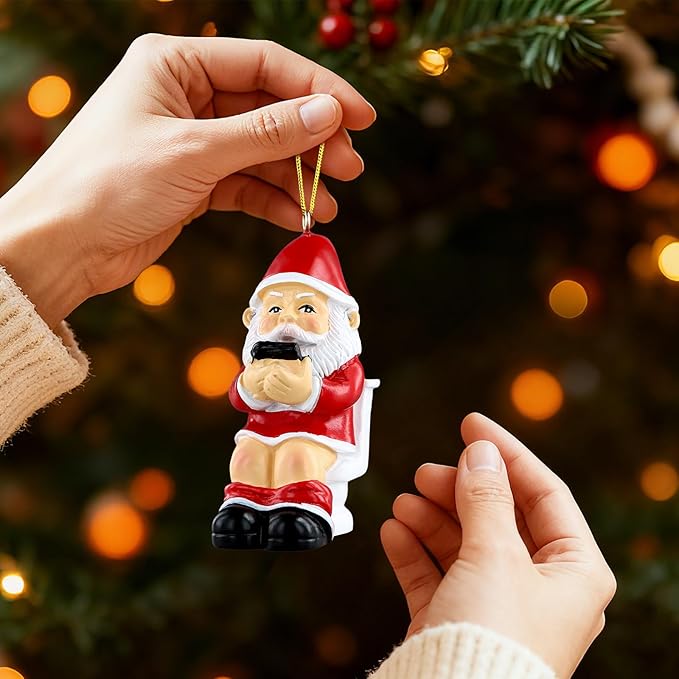 PETCEE Naughty Christmas Ornaments - Funny Gnome Ornaments Decorations Gnomes on a Toilet Ornament Holiday Hanging Decor Naughty for Family Friends Funny White Elephant Keepsake Gifts