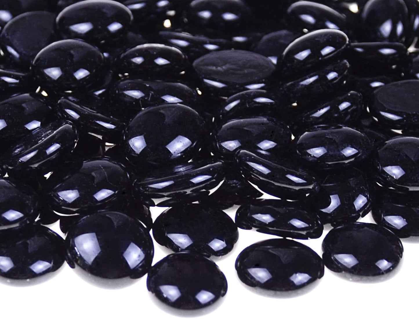 KINGOU Flat Glass Gems/Marbles/Stones/Beads for Vase Filler, Table Scatter, Games - 1 Lbs (17-19mm, Approx. 3/4") - Black