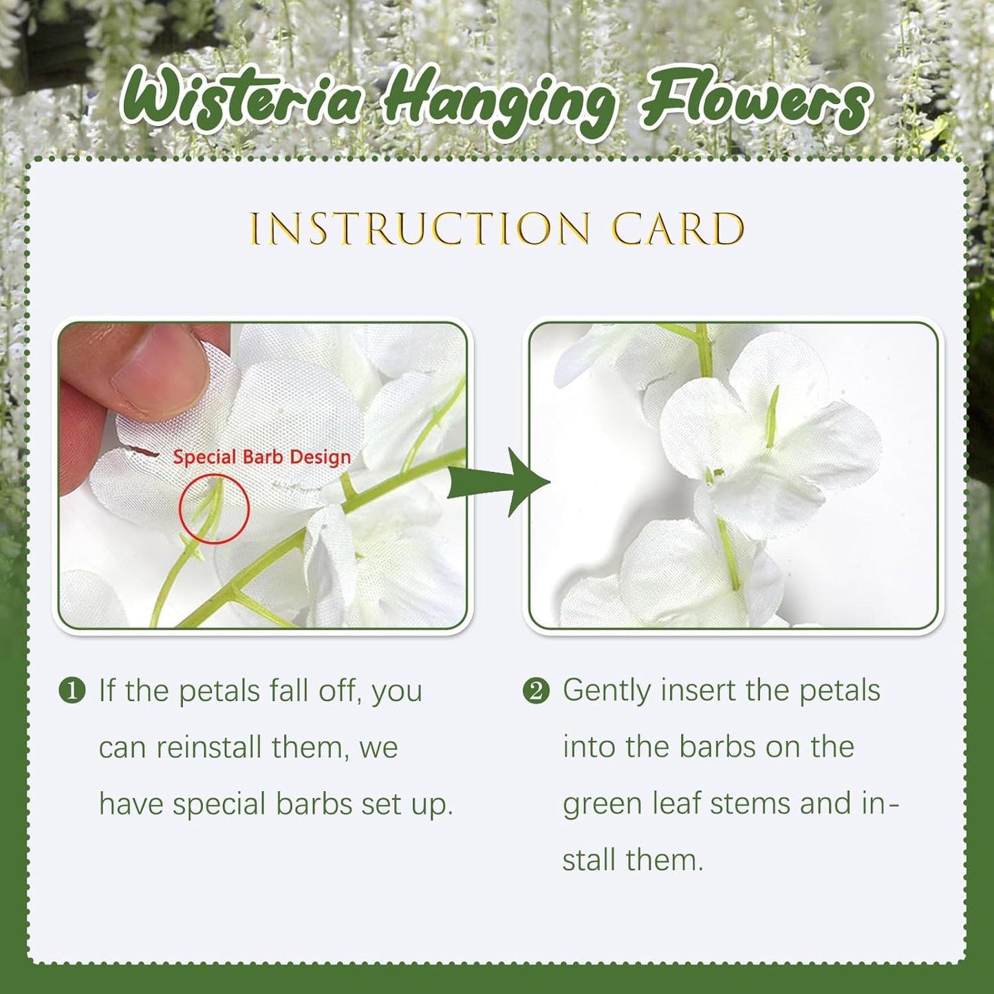 12 Pack White Wisteria Hanging Flowers, 3.44 Ft Fake Hanging Flowers, Artificial Wisteria Garland Vines for Wedding Room Backdrop Outdoor Patio Garden Decoration