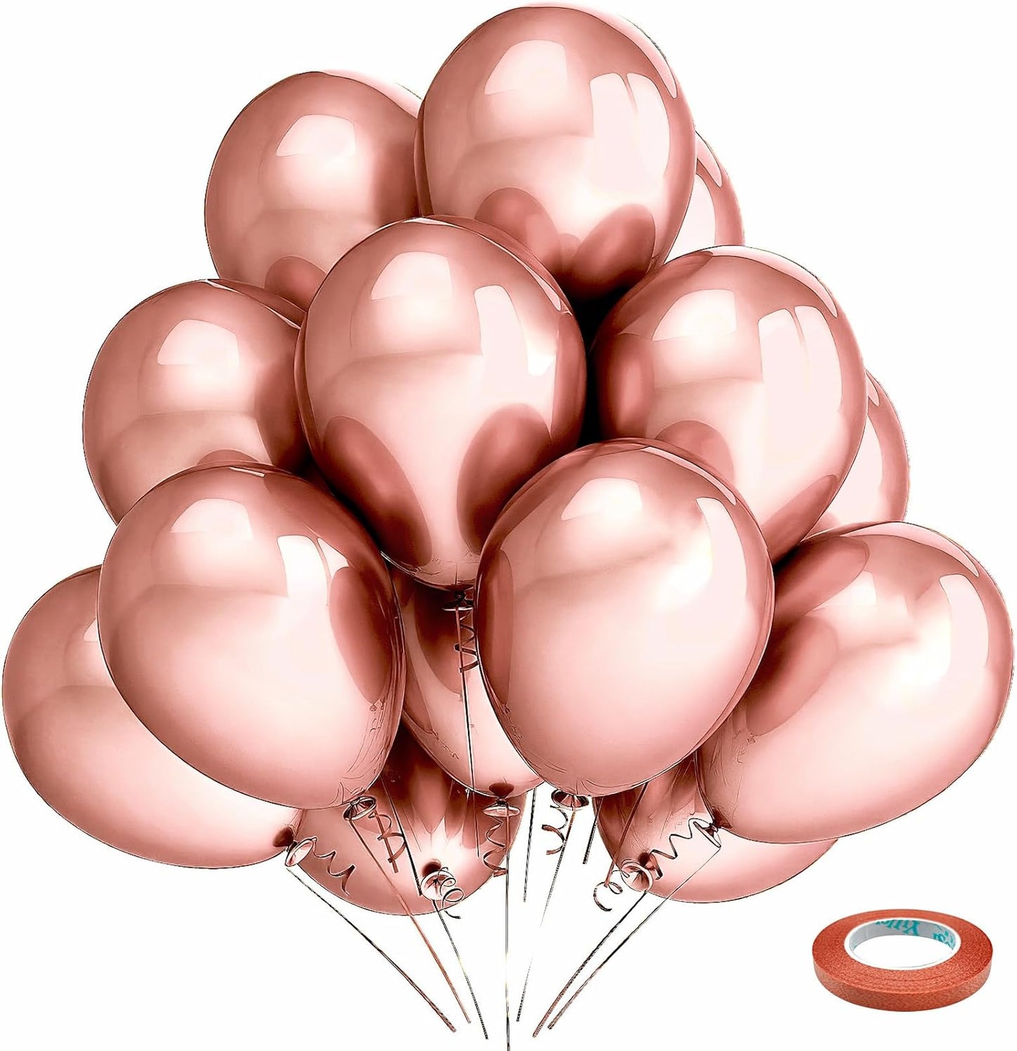 Bezente Rose Gold Metallic Chrome Balloons, 100 Pack 12 inch Rose Gold Latex Round Helium Balloons for Wedding Anniversary Bridal Shower Birthday Party Decorations