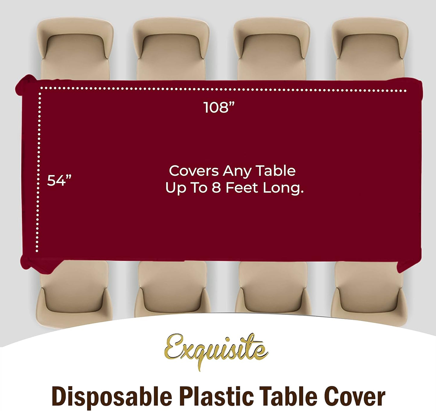 Party Solids Pack of 12 Premium Plastic Tablecloth 54 Inch x 108 Inch Rectangle Table Cover - Burgundy