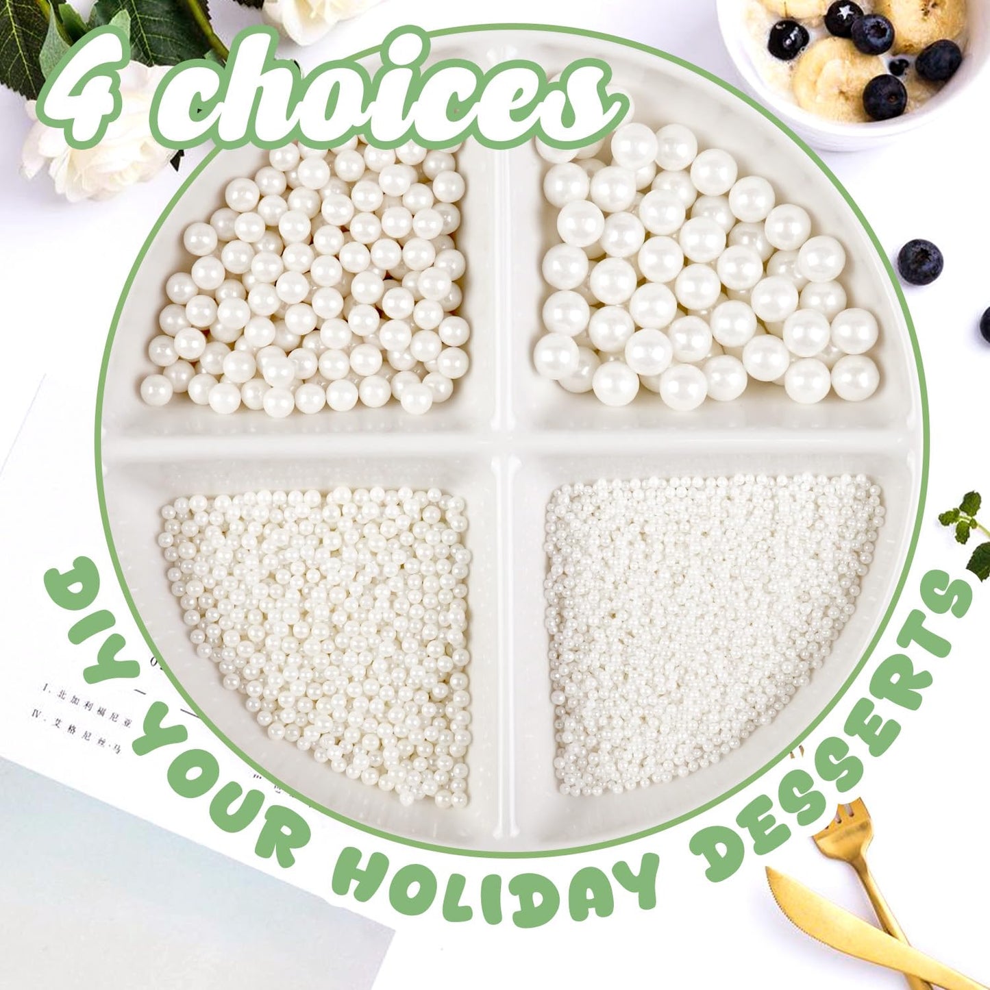 White Pearls, Sprinkles, Edible Pearl Sprinkles for Cake Decorating, 150g/5.29oz, Food Grade, Baking Cake Decoration & Cupcake Topper, Wedding Party Valentines Supplies