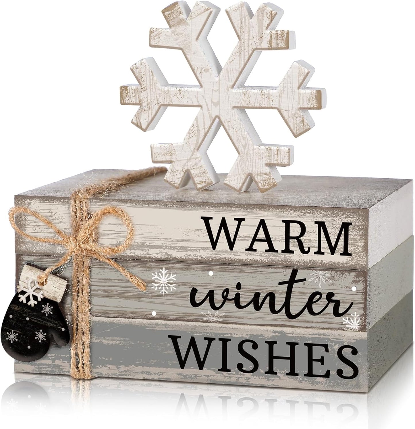 4 Pcs Winter Christmas Decor Winter Table Decorations Christmas Tiered Tray Decor Centerpiece Decorations Indoor Rustic Wooden Snowflake Block Sign Gift Farmhouse for Home Kitchen Shelf