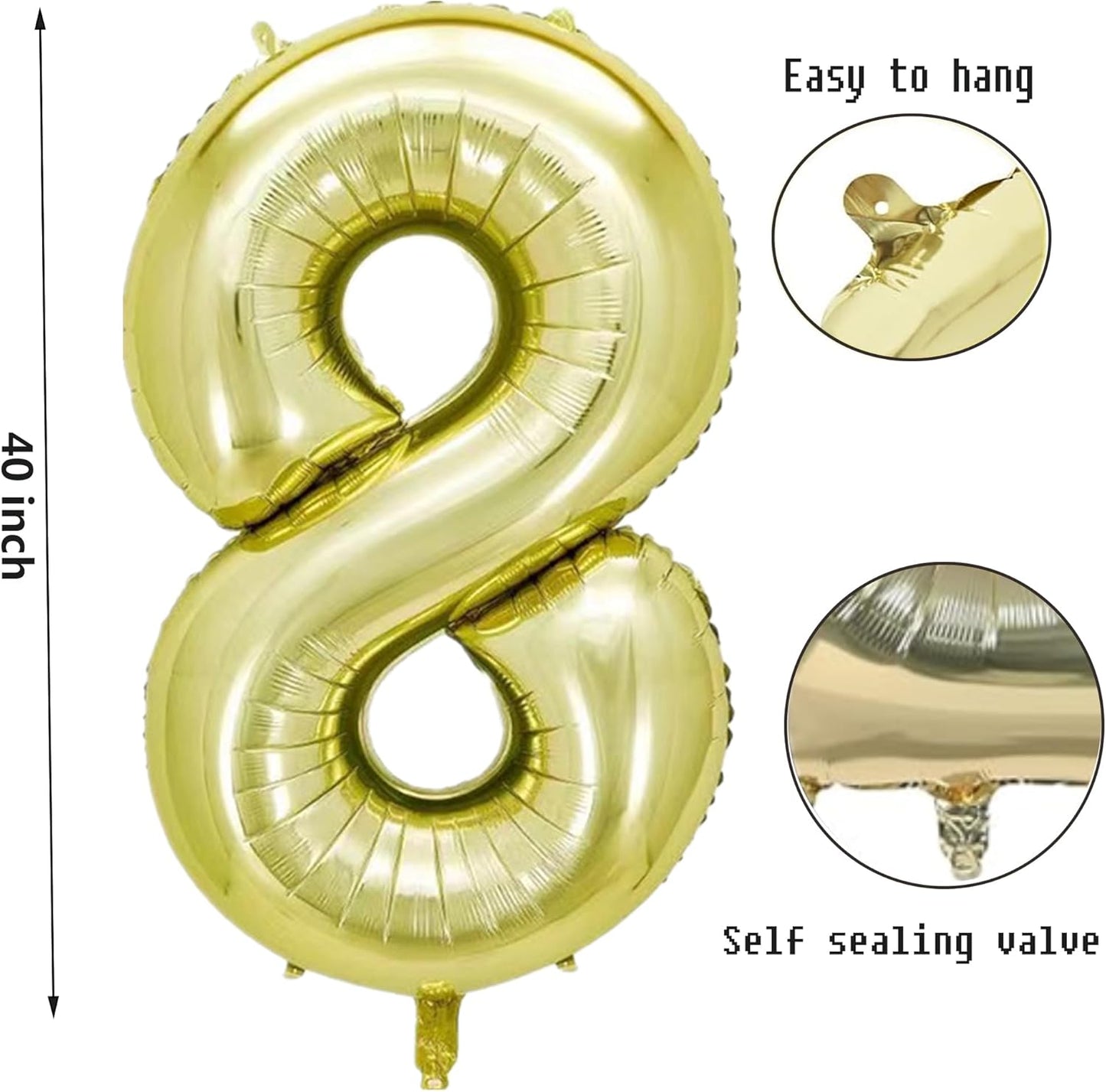 40 Inch Numbers 8 Light Gold Large Balloon Digital 8 for Birthday Party, 0-9 Birthday Party Decorations,Foil Mylar Big Number 8 Wedding Graduations Photo Shoot Decorations(Number 8)