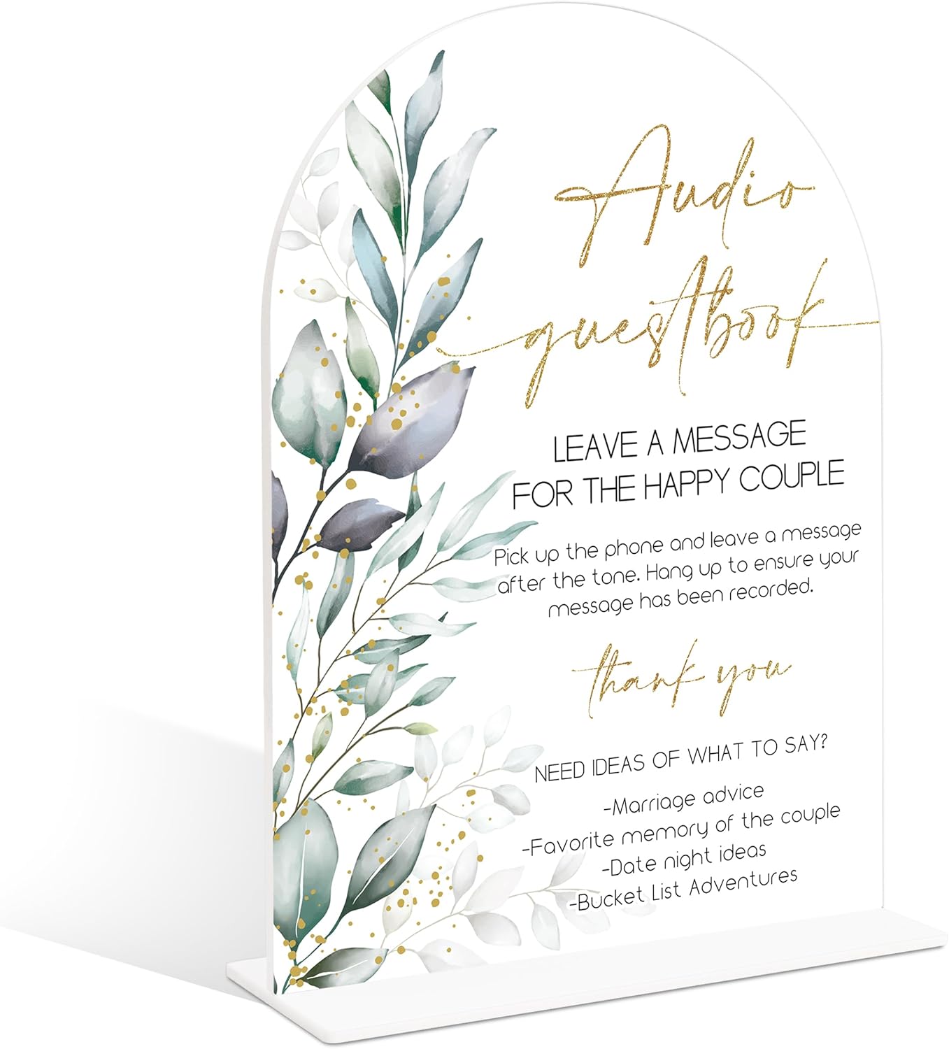 Acrylic Wedding Signs, Greenery Theme Audio Guestbook Sign, Wedding Reception Signage, Bridal Shower Table Decor with Stand, Engagement, Anniversary, Newlywed Events and Parties Supplies, 09