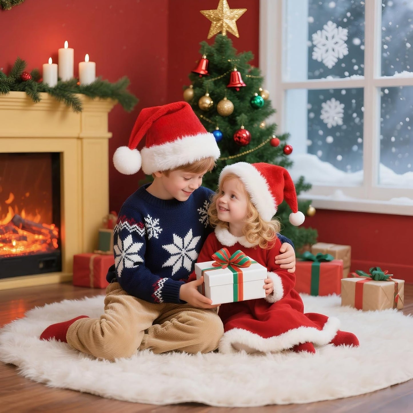 Christmas Hat for Kids,Santa Hat Xmas Hat Velvet Comfort Thicken Fur Holiday Hat