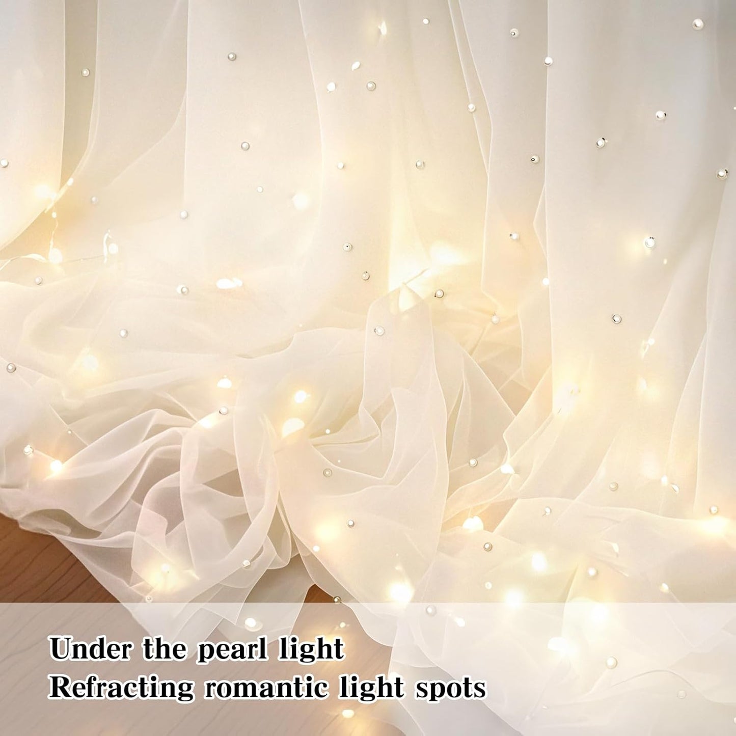 10 * 8FT White Pearl Tulle Double Layered Backdrop Curtain with Lights String and Lining Fabric for Wedding Baby Shower Birthday Parites Photo Decorations