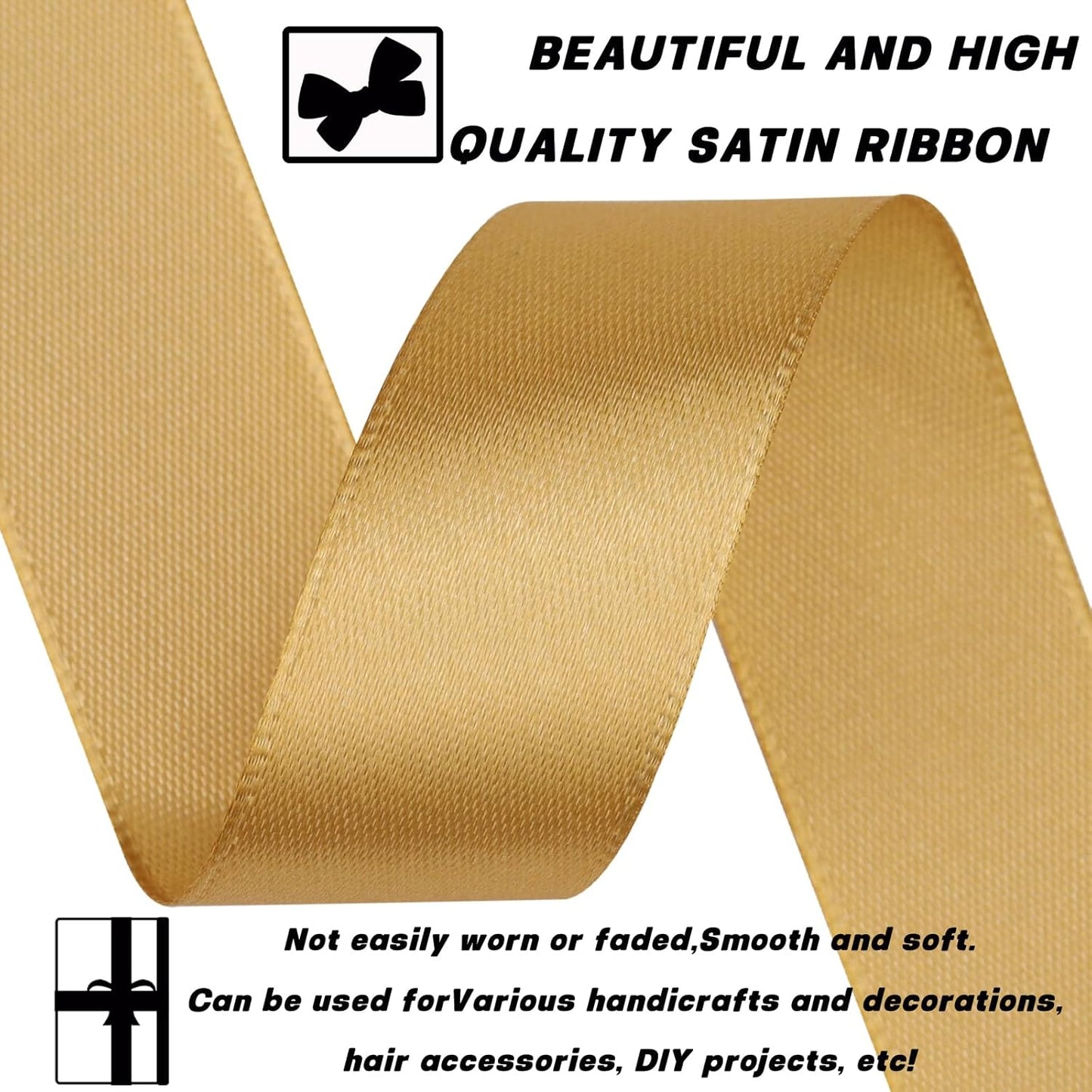 Champagne Gold Ribbon 7/8 Inch 60 Yards Satin Craft Ribbon-Single Face Polyester Ribbon for Handmade Roses,Gift Wrapping,Timeless Flower,Bouquets,Wedding and Party Decoration