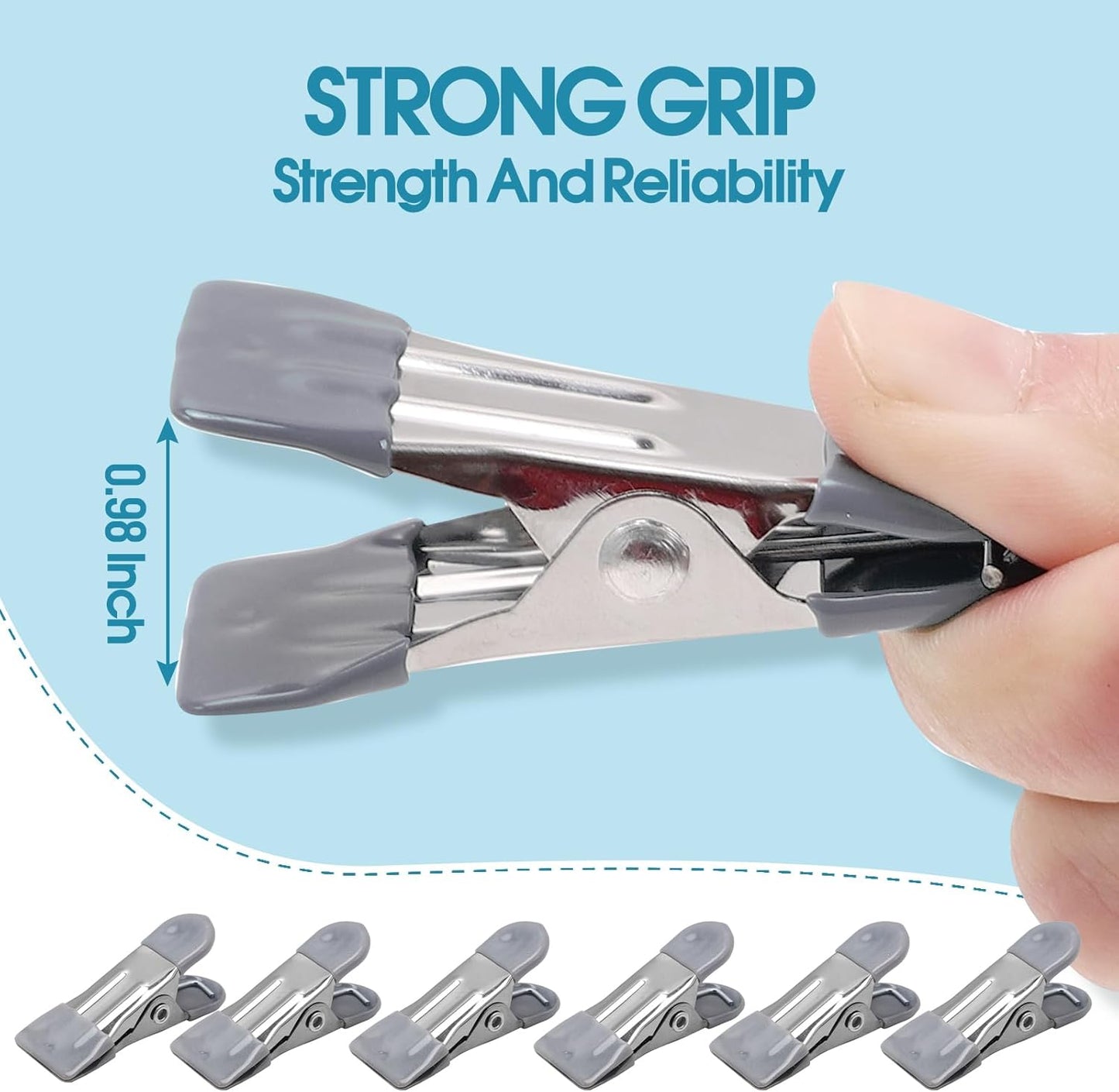 Clothes Pins Heavy Duty 30 Pack - 2.17 Inch Metal Chip Clips, Clothespins for Photo Drying Clothesline Laundry Sock, Bag Clips for Food Kitchen Stainless Steel with Rubber, Gray