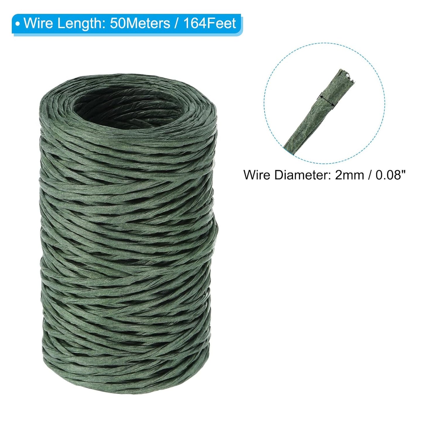 PATIKIL 164 Feet Floral Bind Wire Wrap Twine, 2mm Green Paper-Wrapped Iron Wire for Bouquets