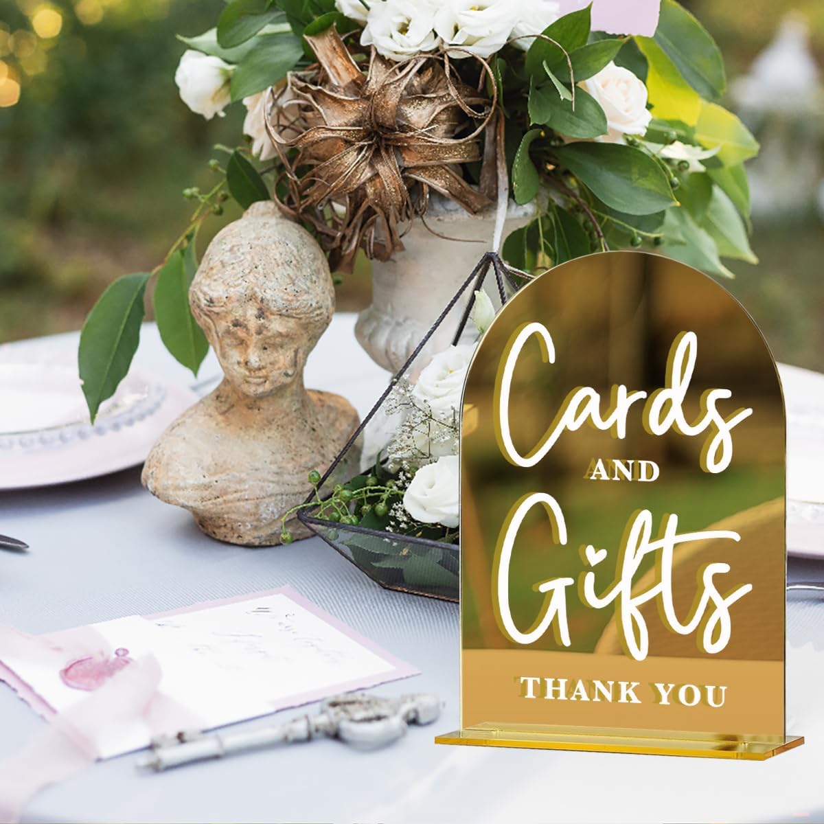 Acrylic Wedding Sign, Bridal Shower Decorations, Cards and Gifts Sign for Ceremony, Modern Font Table Signs, Gold Mirror Arched Acrylic Tabletop Signs for Wedding Reception and Event Party