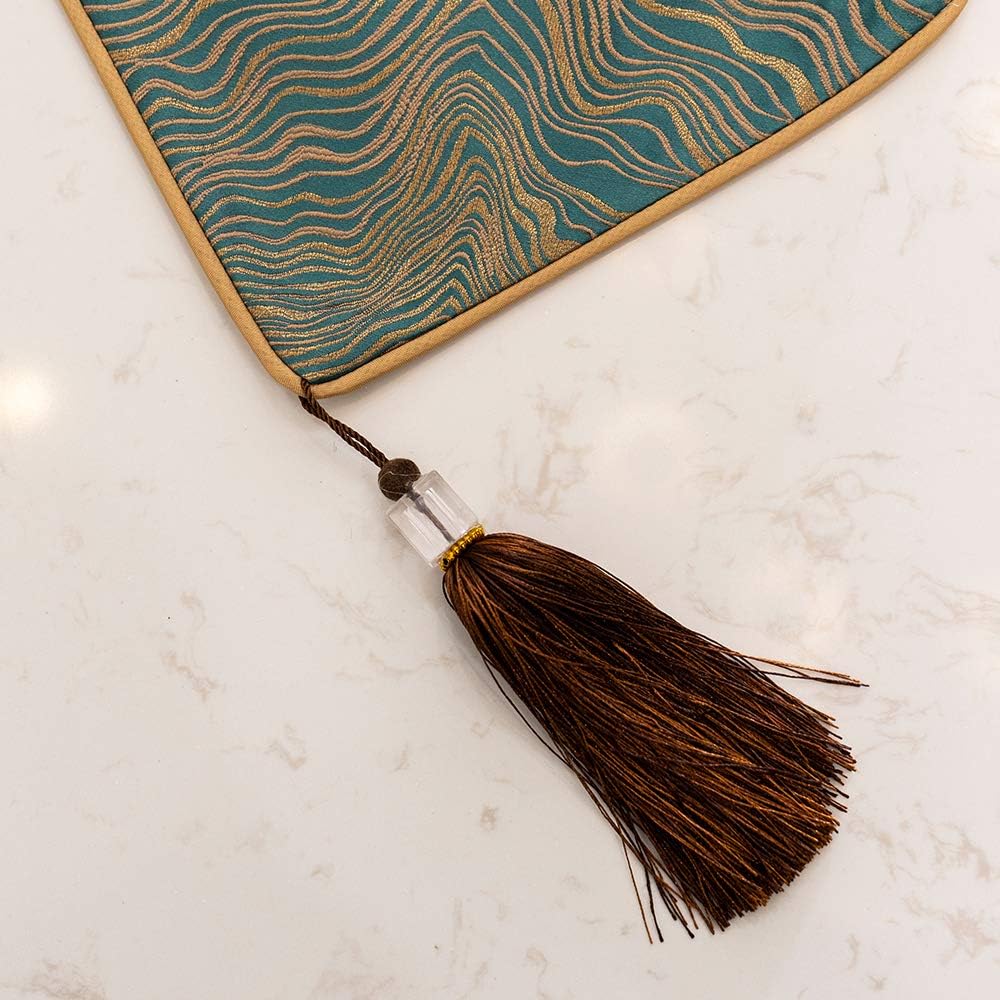 Avigers 12 x 90 Inch Decorative Luxury Abstract Striped Green Teal Table Runners with Tassels for Home Living Room Bedroom Art Decor Wedding