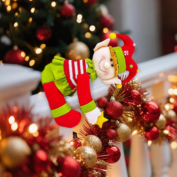 Elf Christmas Tree Topper with Mini Star, Unique Funny Plush Elf Decoration for Tree, Xmas Curtain Ornaments Wine Bottle Staircase Guardrail Decoration for Xmas New Year Holiday Birthday