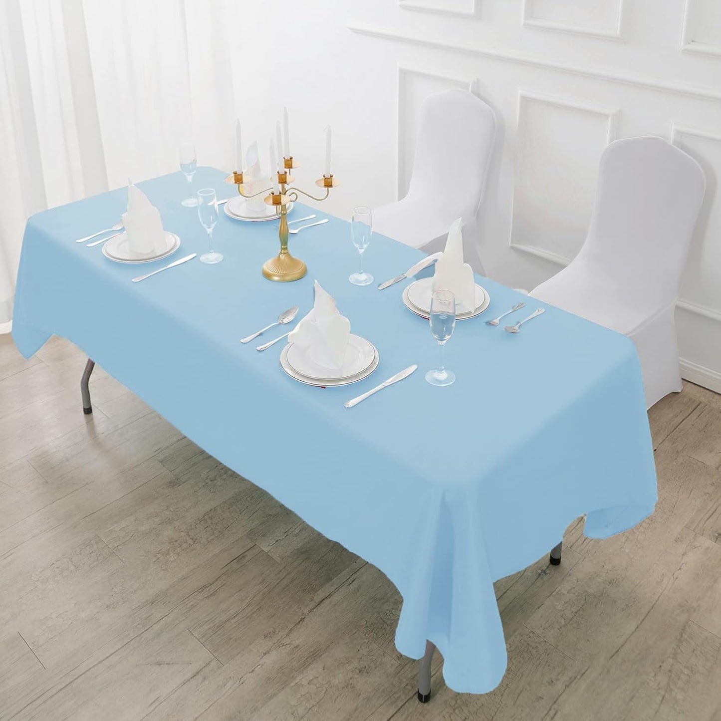 Fokitut 2 Pack Waterproof Rectangle Tablecloth, 60x102 Inch, Stain Resistant and Wrinkle Polyester Table Cloth, Fabric Table Cover for Kitchen Dining, Wedding, Party, Holiday Dinner-Blue Mist