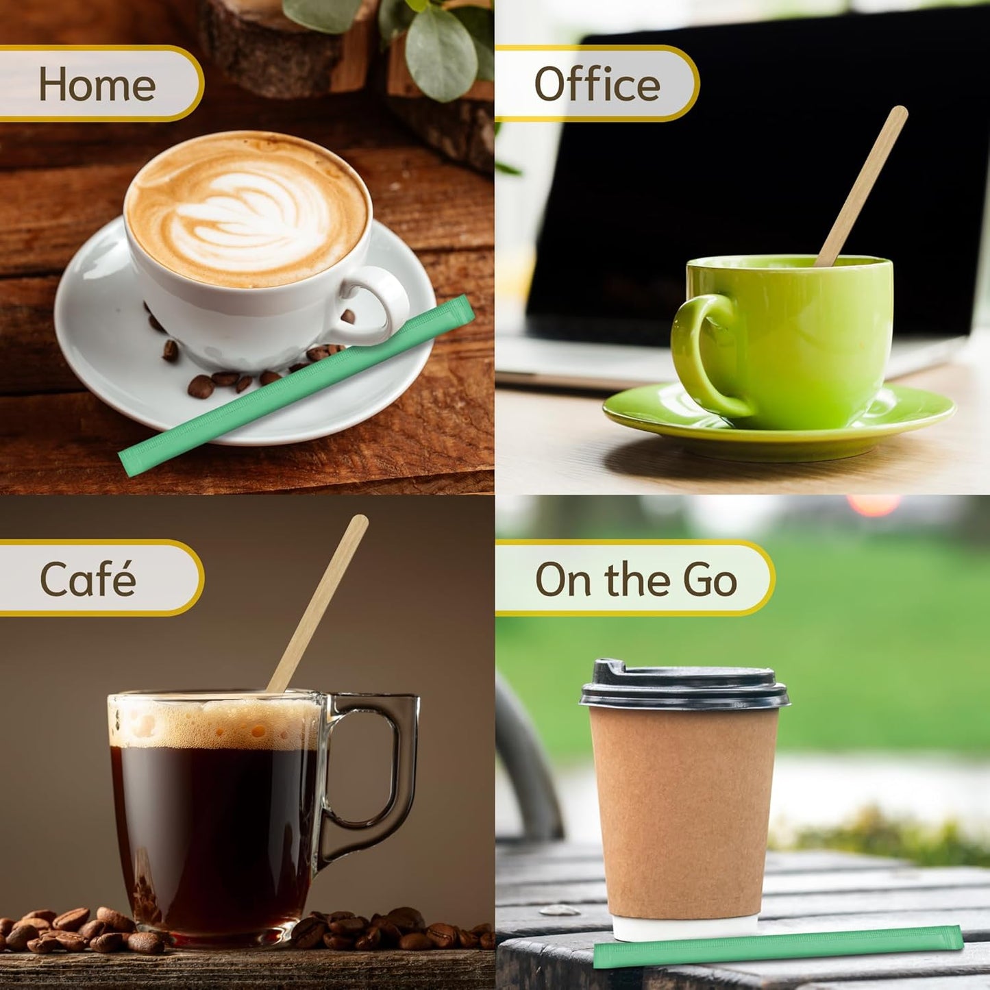 1000 Pack 5.5 Inch Natural Wood Coffee Stir Sticks Individually Wrapped - Wooden Disposable Coffee Stirrers also for Tea, Cocktails & Beverages - Eco-Friendly Stirring Sticks