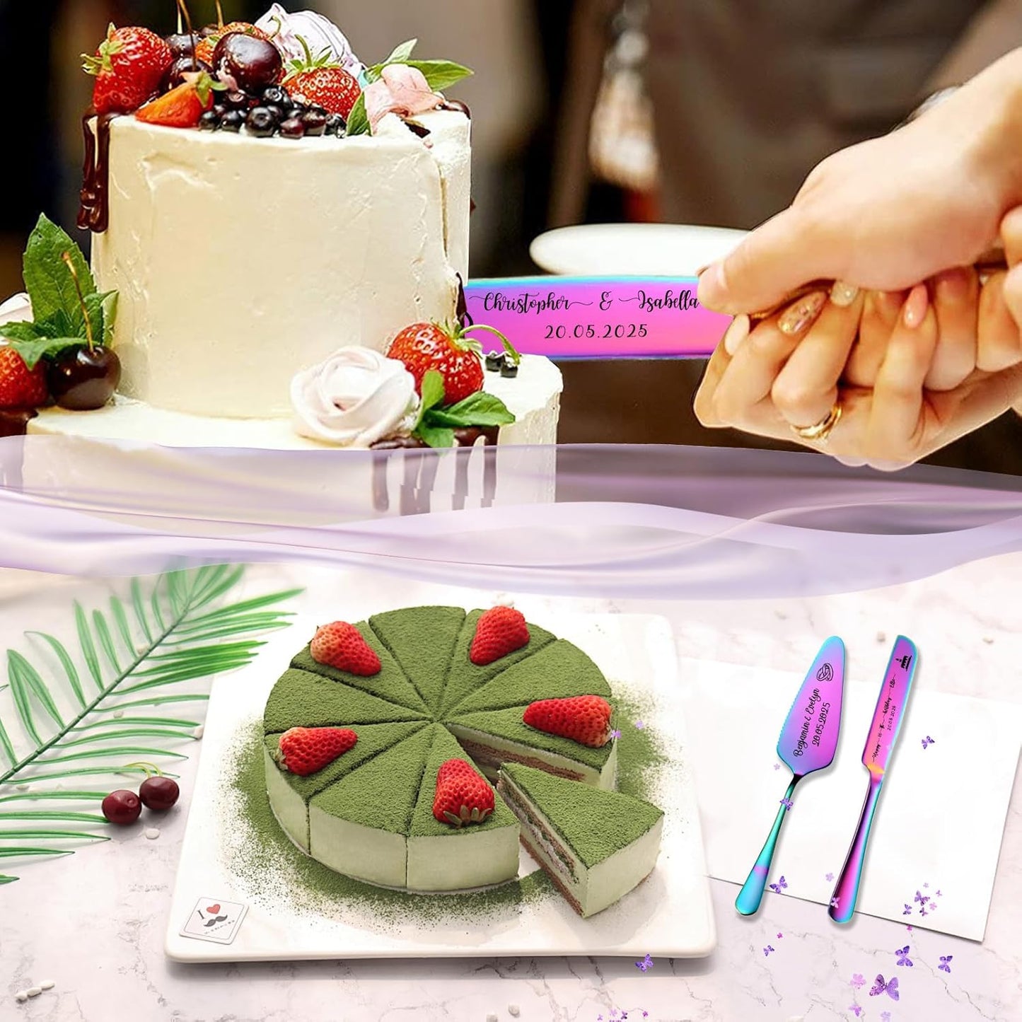 Custom Wedding Cake Knife and Server Set,Personalised Cake Serving Kit,Engraved Cake Cutting Set for Wedding,Personalized Gift for Anniversary, Valentine's Day Birthday or Christmas