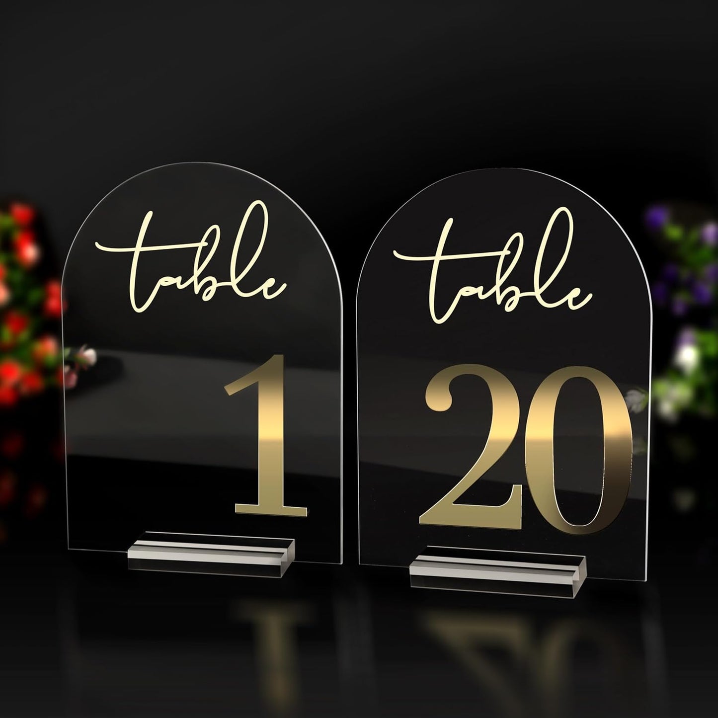 Wedding Table Numbers 1-20 with Holders, 5 x 7 Inch Transparent Acrylic Reception Table Signs Golden Letters, Number Cards for Party, Restaurant