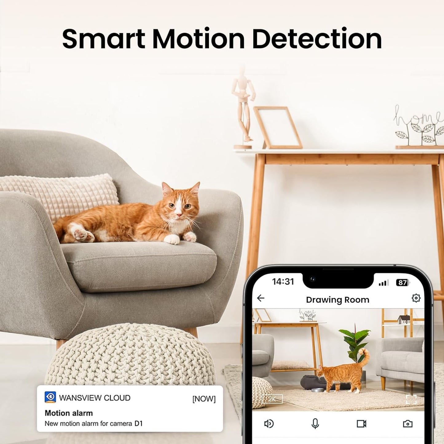 2K Home Security Cameras-2.4Ghz WiFi Indoor Camera with 360° Motion Detection for Pets/Nanny/Baby/Dog, 2 Way Audio, 24/7 SD Card Storage, Cloud Storage, Works with Alexa & Google Home, D1 4P
