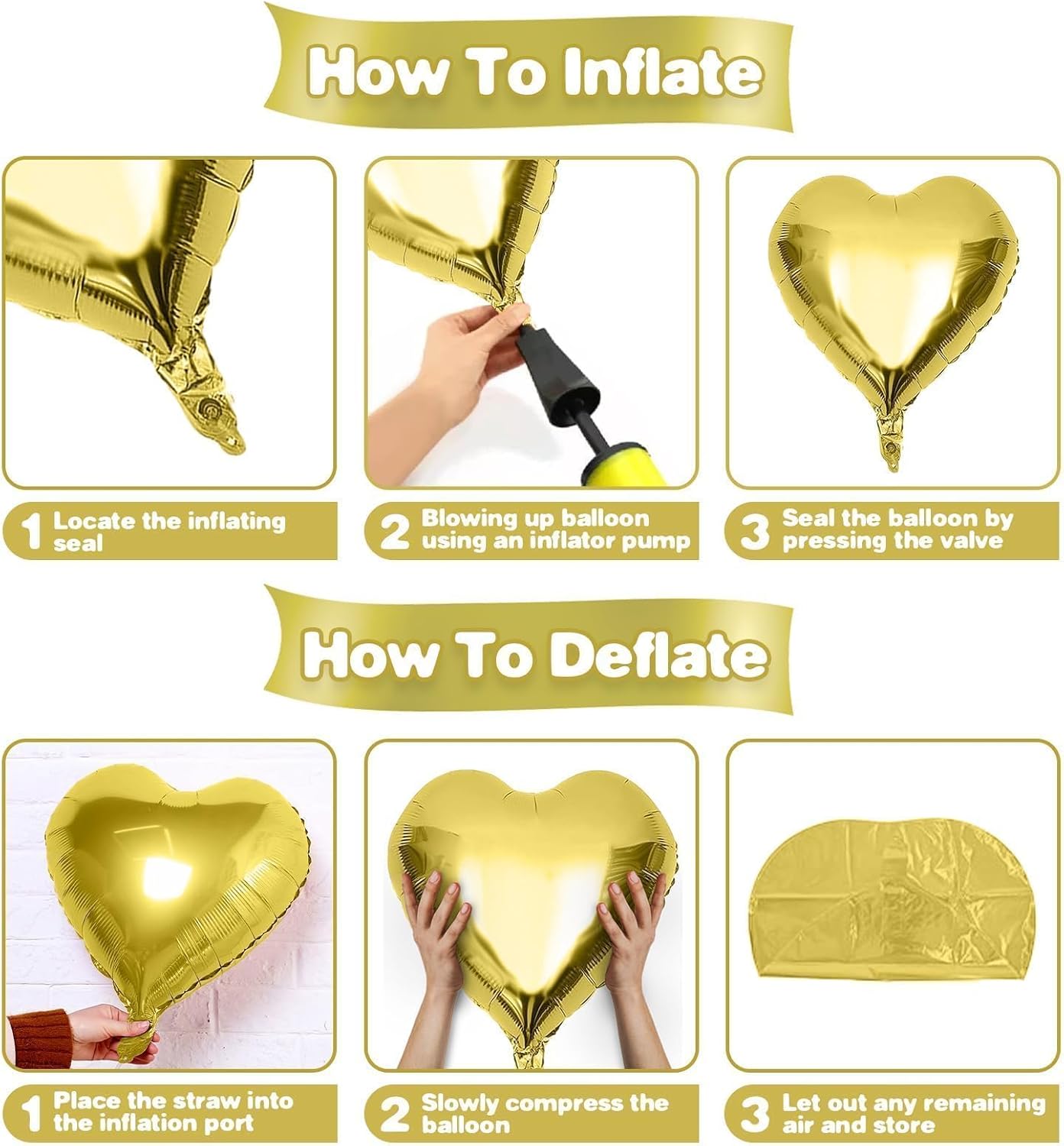 Gold Heart Balloons,12Pcs 18 Inch Metallic Gold Foil Love Heart Shaped Balloons for Birthday Party Wedding Engagement Anniversary Graduation Celebration Baby Shower Valentines Day Decorations