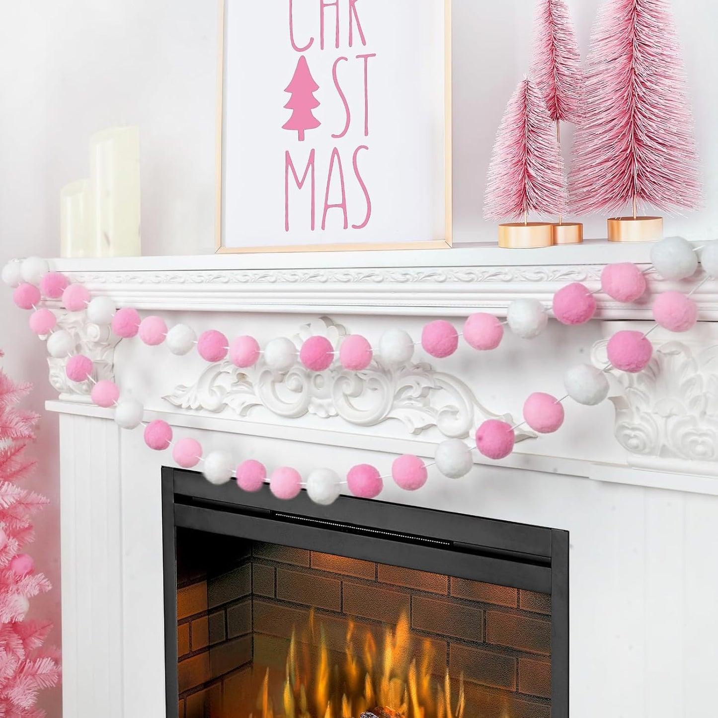 TBD Decor 2pk Pink Pom Pom Garland 13FT 4cm Large Felt Ball Garland Shower Decorationsfor Mantle,Indoor Holiday Wedding Birthday Gender Reveal Party Supplies