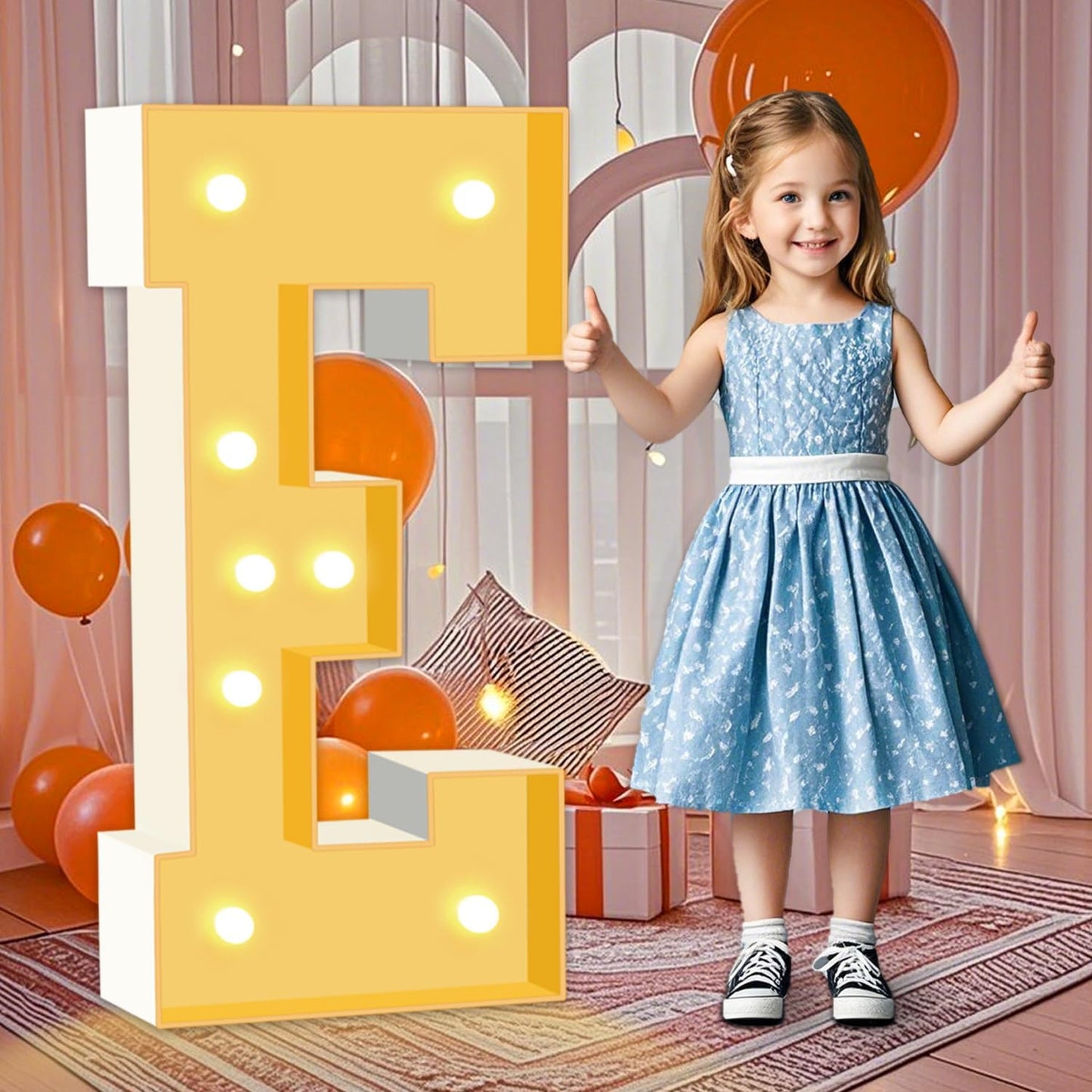 Marquee Light Up Letters E, 3FT Foam Board Mosaic Balloon Letters with Light Bulbs, Large Marquee Letter for Birthday Festival Party, Marry Me Light Up Letter for Wedding Engagement Party Decor