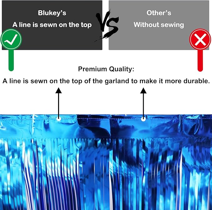Thick 10 Feet by 15 Inch Royal Blue Foil Fringe Garland - Pack of 3 | Shiny Metallic Tinsel Banner for Parade Floats, Bridal Shower, Wedding, Birthday, Christmas | Wall Hanging Drapes (3)