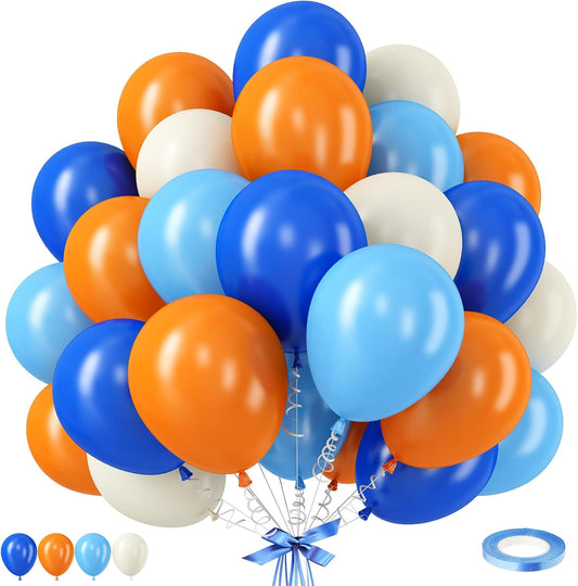 12 Inch Latex Balloons - Orange, Blue, White - Party Pack for Kids Birthday, Baby Shower, Outer Space Theme Decoration