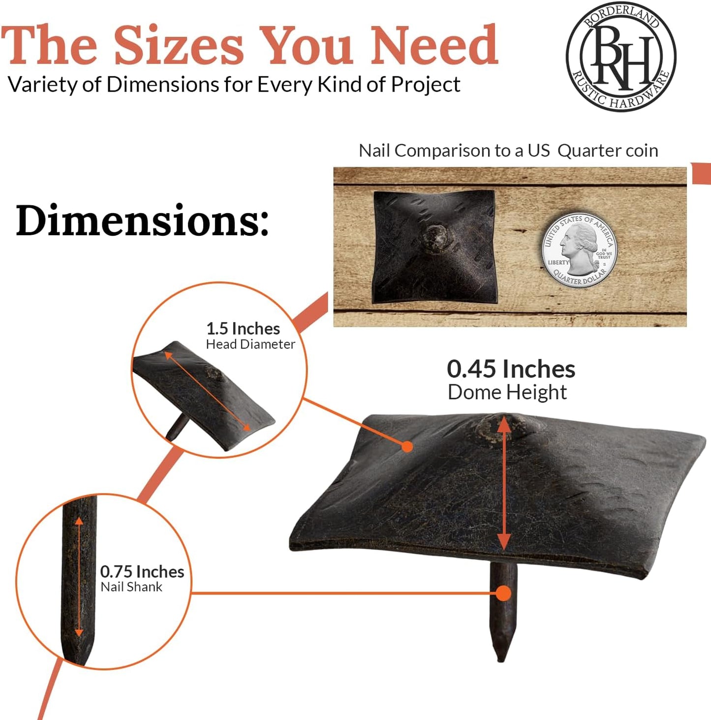 10 Pack 1.5" Square Head Iron Clavos Decorative Nails – Sealed Unfinished – Handmade Rustic Square Fasteners for Farmhouse Shutters, Faux Wood, Barn Doors, Shutters, Gates – Ornamental Wood Accent