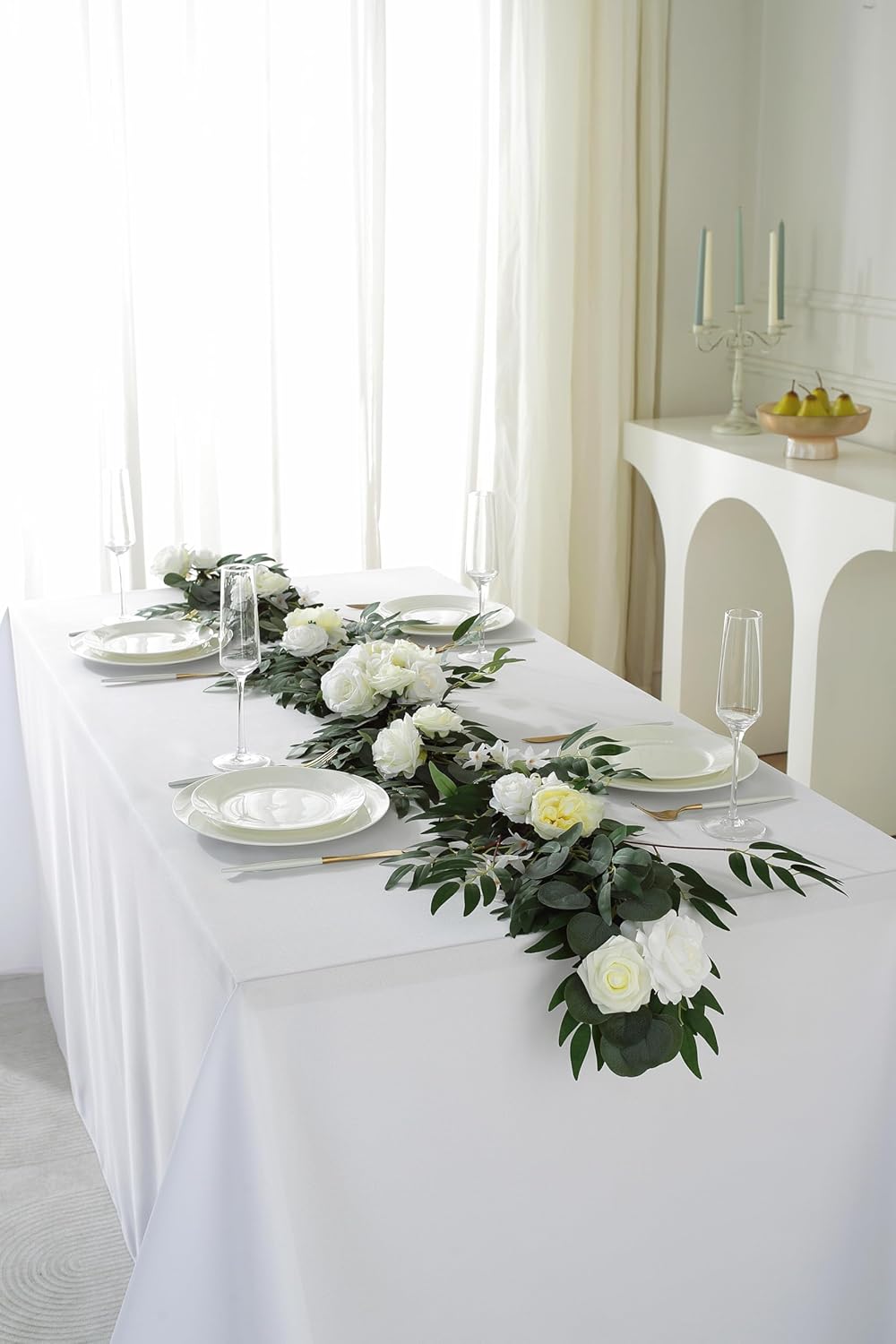 Craft And Party Rectangle Tablecloth, 90 x 156 Inch White Tablecloth, 8ft Rectangle Table Cloth, Polyester Fabric Washable Tablecloth for Home, Party, Wedding or Restaurant Use.