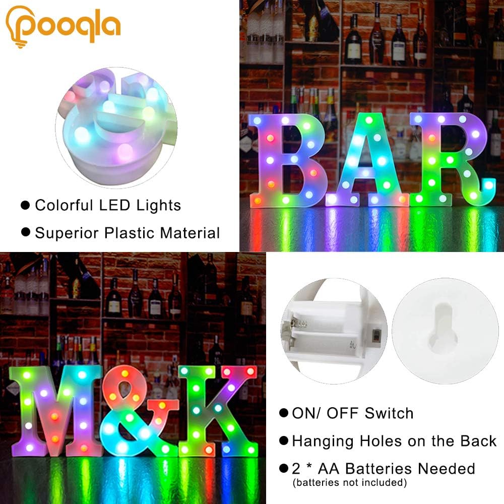 Pooqla Colorful Marquee Letters LED Light Up Letters with Remote, Party Birthday Letter with Lights Decorations for Classroom Room Dorm Home - Multicolor Letter Y