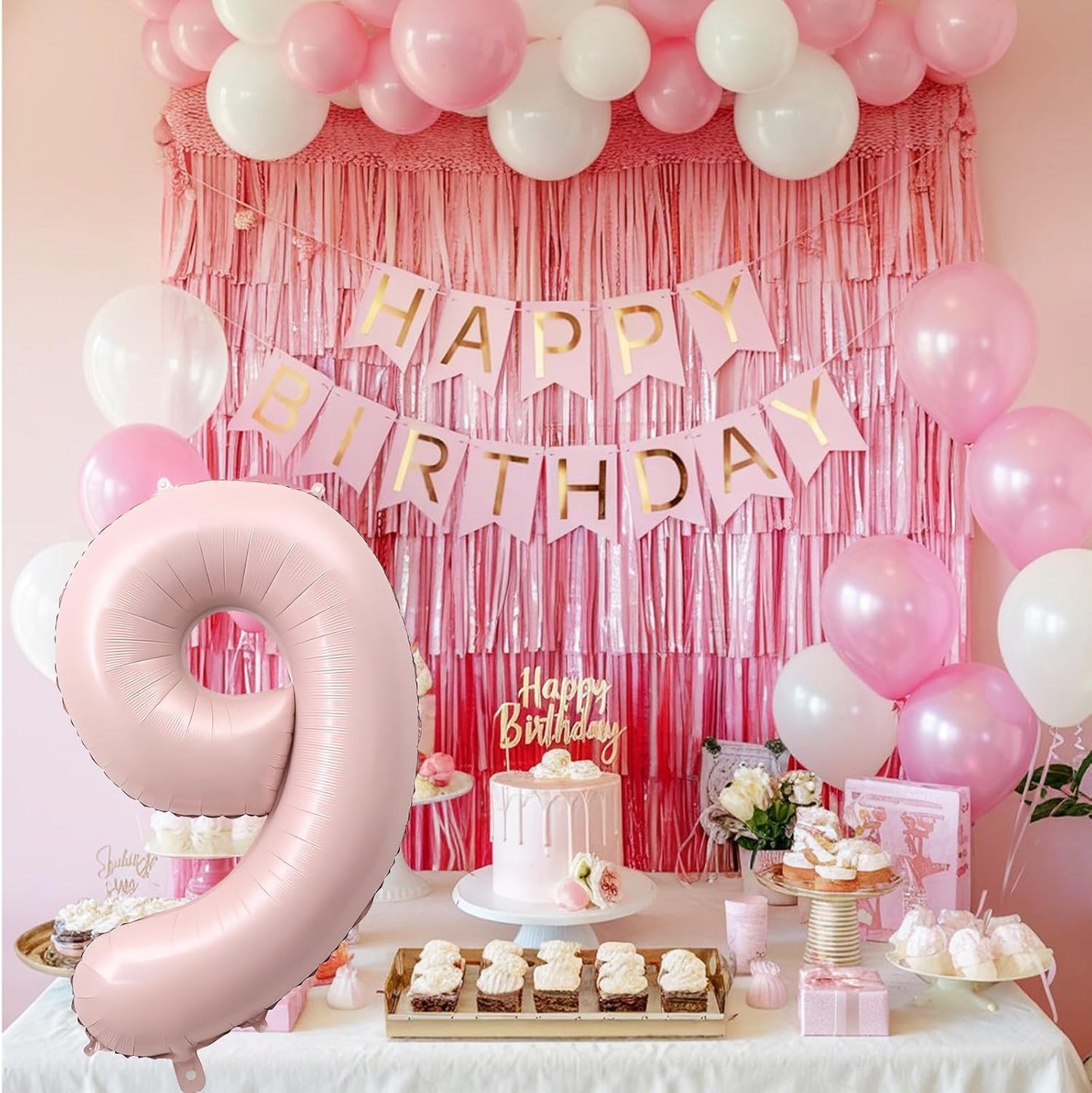 40'' Pink Number Balloon 9, Self Inflating Retro Dusty Pink Foil Number Balloons Set 0-9, Self Inflating Digital 9 Helium Balloon for Girls 9th Birthday Women Anniversary Party Decorations Supplies