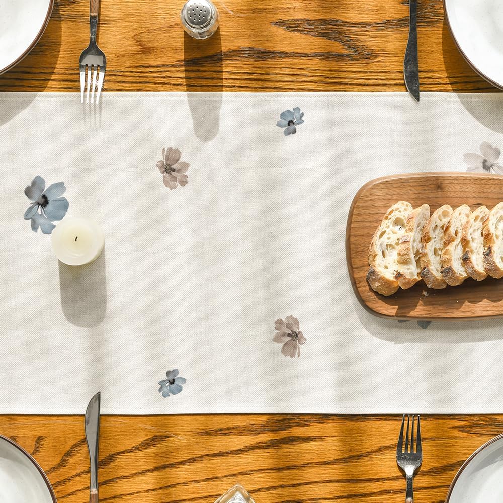 Artoid Mode Brown Poppy Floral Leaves Spring Table Runner, Seasonal Summer Kitchen Dining Table Decoration for Home Party Decor 13x120 Inch