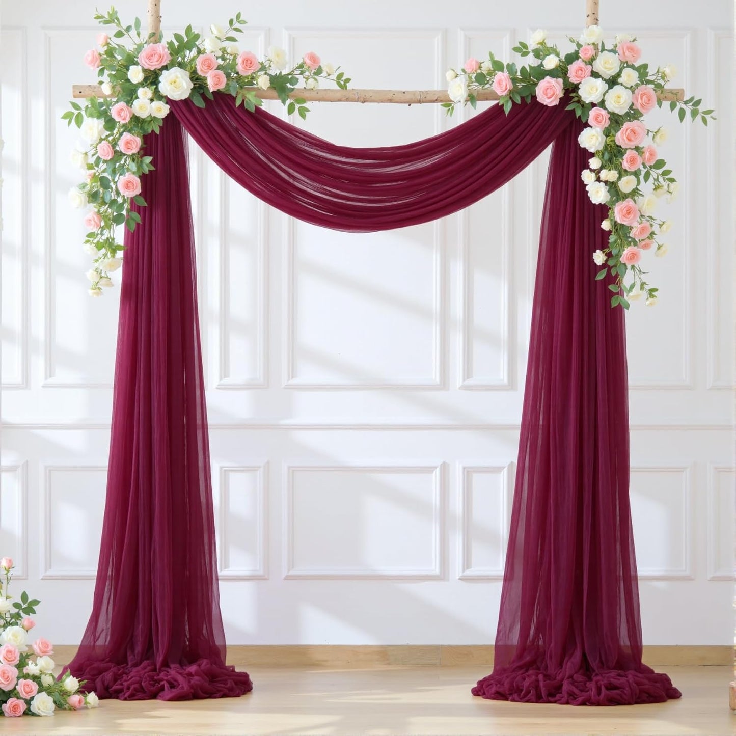 Wedding Arch Draping Fabric Backdrop 2 Panel 60" x 26Ft Burgundy Drapes Curtains for Wedding Reception Sheer Tulle Backdrop Curtain for Ceremony Birthday Party Baby Shower Arbor Ceiling Decorations