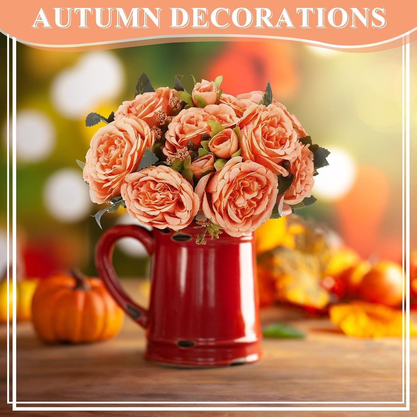 8 Bundles Artificial Peonies Flowers Boho Faux Flowers Arrangements Artificial Centerpiece Spring Bouquet Floral Wedding Decoration for Vase(Orange)