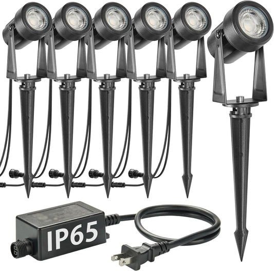 SUNTHIN Outdoor Landscape Lighting, 6 Pack Outdoor Spot Lights with Transformer for Yard, Plant, Lawn, Tree, Flags, House, Garden, Fence Use, IP65 Waterproof & Connectable