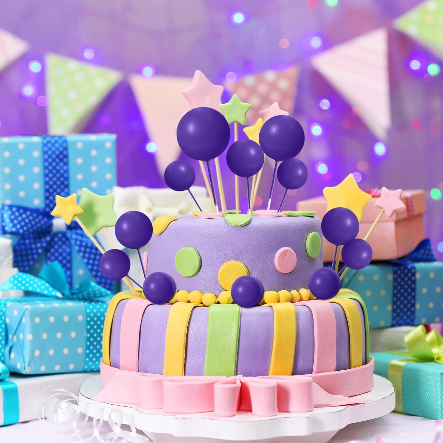 ASTARON 20 Pcs Ball Cake Topper Decorations Mini Balloons Cake Topper Sticks Dark Purple Balls Cake Picks Cake Topper Balls Cake Decorations for Halloween Birthday Cake Decorations