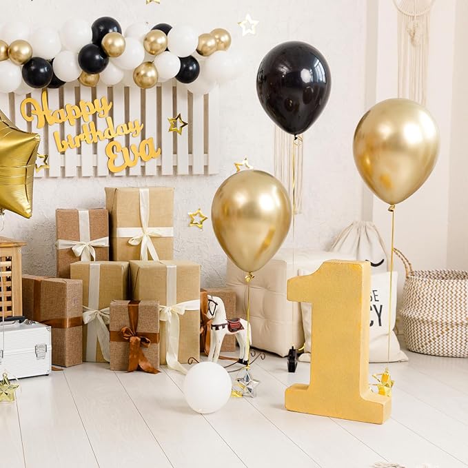 Black and Gold Metallic Chrome Balloons Set, 67pcs 12 inch Latex Party Balloons for Birthday Party Graduation Anniversary Baby Shower Wedding Decorations