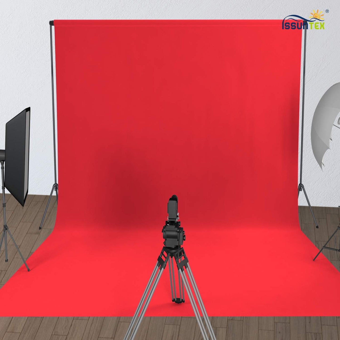 ISSUNTEX 10X24 ft Background Muslin Backdrop, Photo Studio, Collapsible High Density Screen for Video Photography and Television-Red