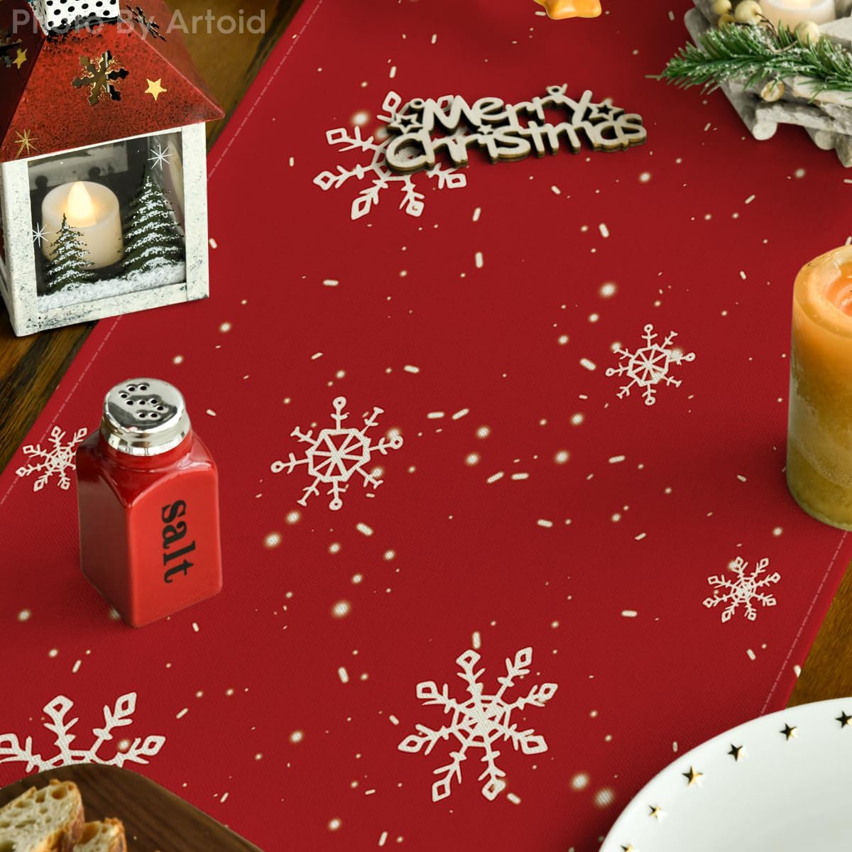 Artoid Mode Red Snowman Snowflake Let it Snow Winter Table Runner, Seasonal Christmas Kitchen Dining Table Decoration for Home Party Decor 13x36 Inch