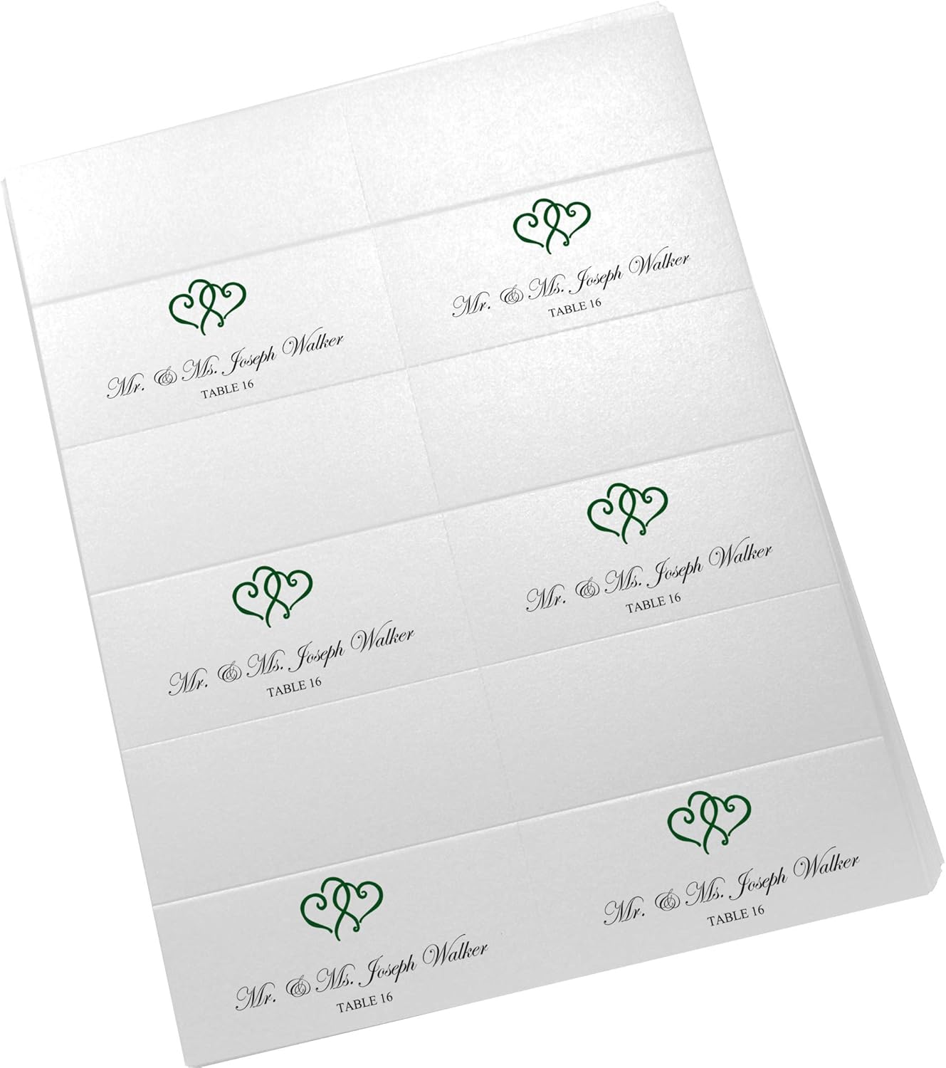 Linked Hearts Printable Place Cards, Hunter Green (Choose Color), Set of 60 (10 Sheets), Laser & Inkjet Printers - Wedding, Party, Dinner, and Special Events - Made in the USA