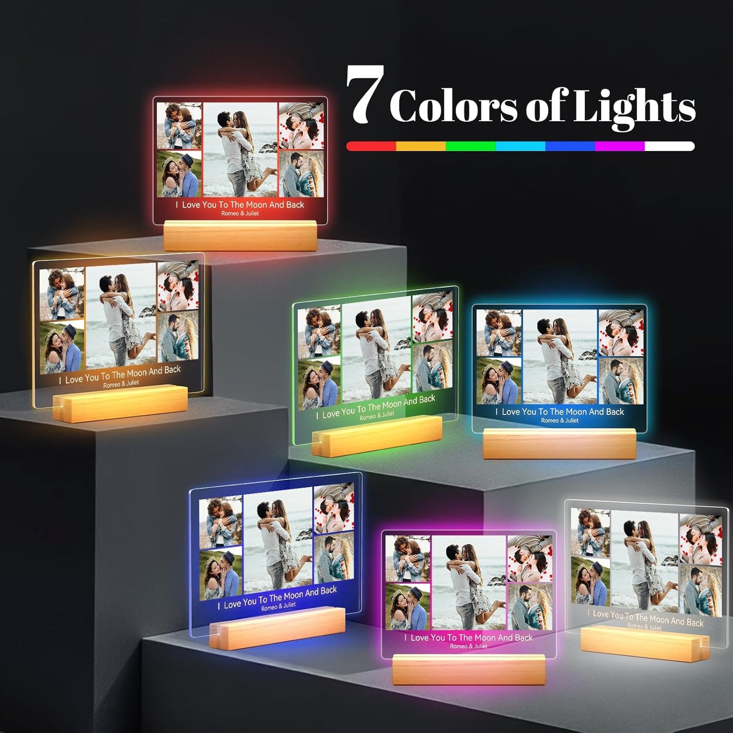 Custom Picture Frames with Photo, Personalized Photo Frame with Night Light, Customized Picture Frame, Personalized Anniversary Birthday Gifts for Women, Men, Him, Her, Couple, Boyfriend, Girlfriend